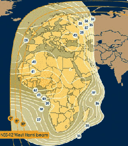 NSS12 satellite beam footprint