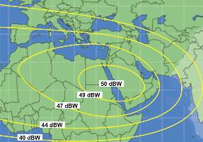 Express AM22 satellite coverage map - Africa / Middle east beam