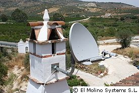 VSAT dish mounted on a chimney