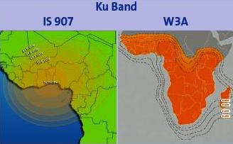 Intelsat 907 and Eutelsat W3A satellite beam pattern for Africa