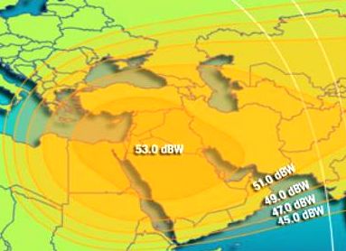 Middle East satellite coverage Ku band spot beam from INTELSAT 10-02