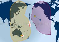 NSS-9 at 183E C band coverage. Hubs: Sydney and Hawaii