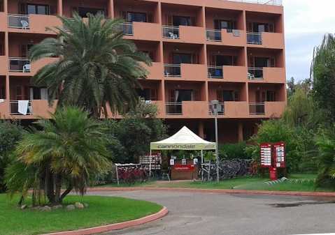 Entrance to the resort with Cannondale bikes