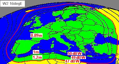 Coverage map for satellite bandwidth for sale in Europe