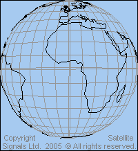 View of the earth from geostationary height above the equator at 0 deg longitude