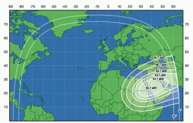 iDirect footprint map for RSCC AM-44 Ku band - Middle East and Europe