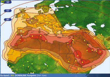 iDirect footprint map for ArabSat BADR 4 Ku band - Middle East and Europe