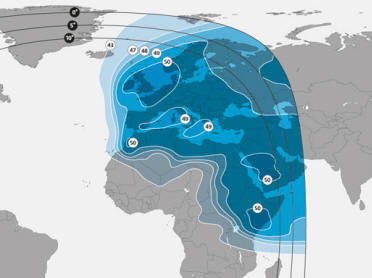 iDirect service area on SES4 satellite. Map includes Europe, North Africa and Middle East and NE Africa