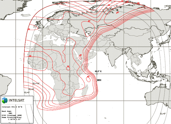 Intelsat 904 West Hemi downlink beam; satellite at 60 East orbit longitude