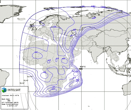 IS 904 West Hemi uplink beam coverage map