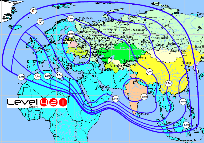 Yamal-200 satellite beam coverage