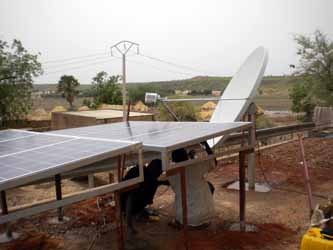 Photovoltaic (PV) solar panels providing electrical power for VSAT installation