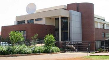 Office building with satellite dish