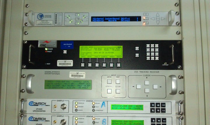 General Dynamics tracking receiver and Comtech upconverters