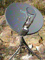 Typical satellite internet dish in remote location.