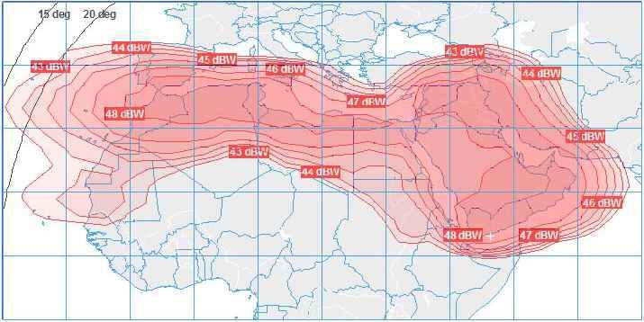 Satellite Internet on Arabsat 2B Middle East and North Africa Ku band beam