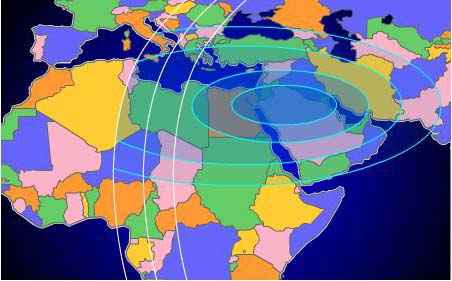 Intelsat 709 satellite beam coverage from 85 deg east longitude