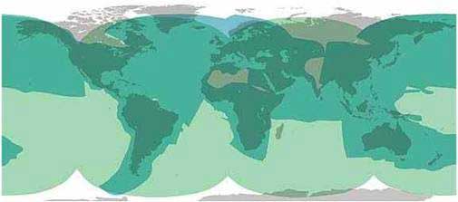 Worldwide VSAT satellite beam coverage