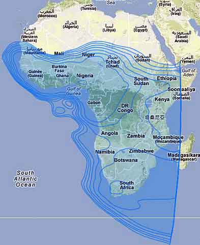 West, Mid and Southern africa coverage map