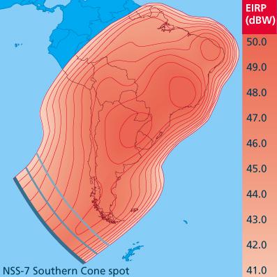 NSS7 South America Ku cone beam serving Chile, Argentia, Uraguay, Brazil, Paraguay, Bolivia