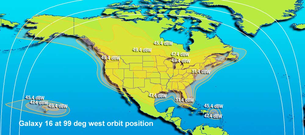 Galaxy 16 Satellite footprint