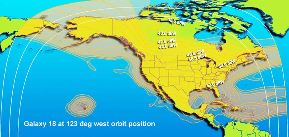 Galaxy 18 satellite footprint