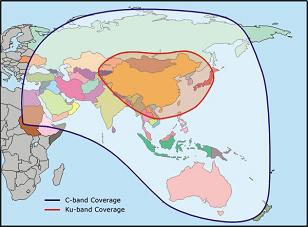 Asiasat 2 satellite coverage from 100.5 east orbit longitude