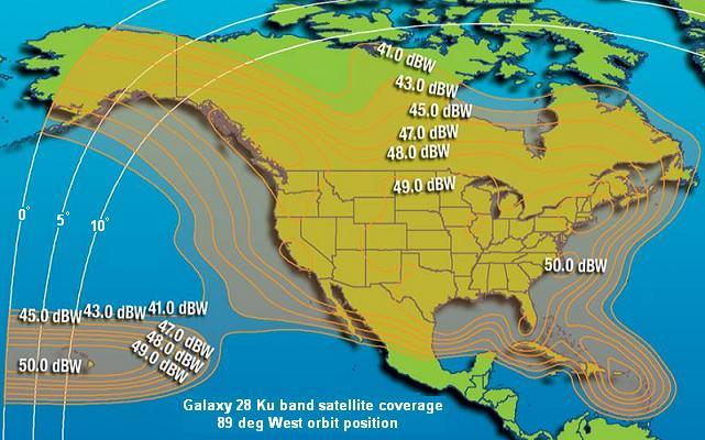 Galaxy 28 satellite North America beam coverage map