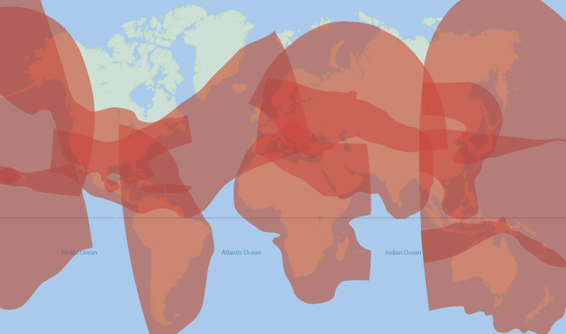 Worldwide Ku-band satellite beam maps