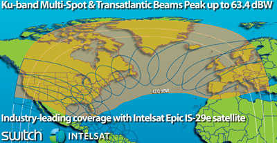 Intelsat Epic 29e Ku band transatlantic beam coverage - click for larger image