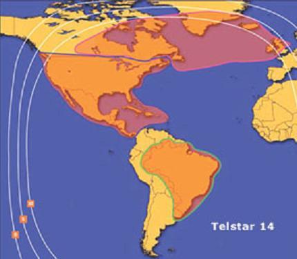 Satellite broadband service areas using the Telstar 14 satellite