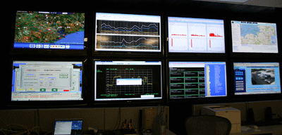 View of teleport network operations centre (NOC) screens