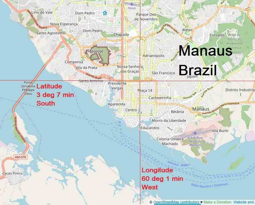 Manaus Latitude 30 degrees north and 31 degrees east