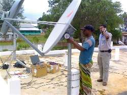 VSAT installer setting the beam elevation angle