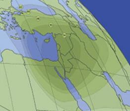 Example satellite beam coverage for service from Satlink - Amos 2 satellite located at 4 west longitude