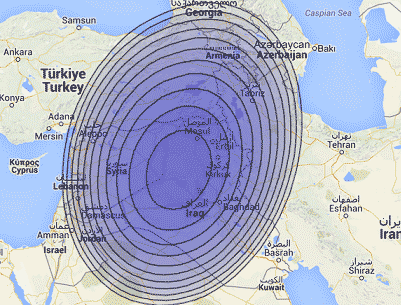 Hylas 2 Ka band spot beam coverage of Iraq and Syria