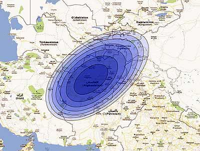 Hylas 2 Ka band spot beam coverage of Afghanistan