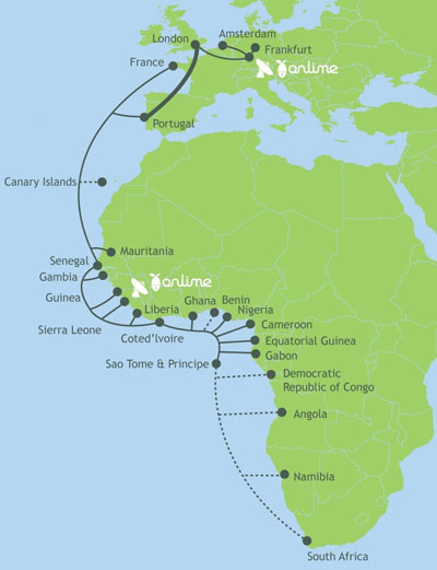 Africa optic fibre ACE submarine cable map