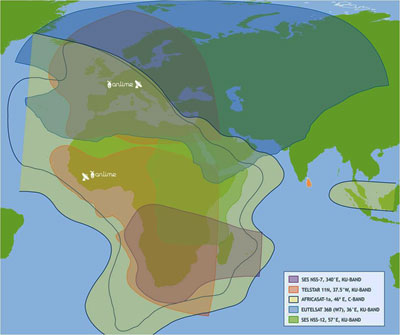 Multiple satellite beams coverage map