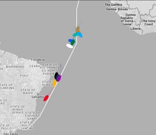 The real boats: The red one is LMAX EXCHANGE, followed by the yellow one QUINDAO