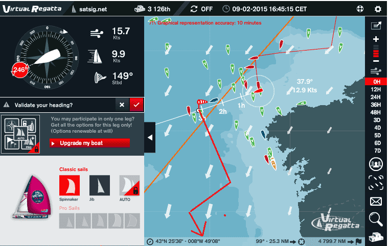 Aiming to tack downwind along highest wind strengths