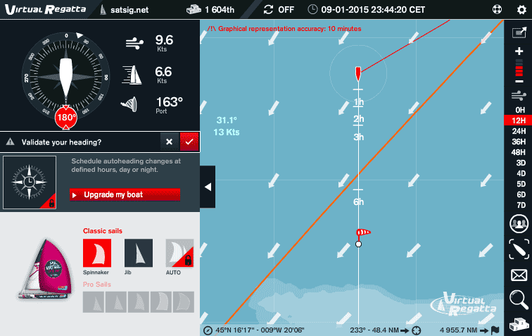 Gybed on to a due south course