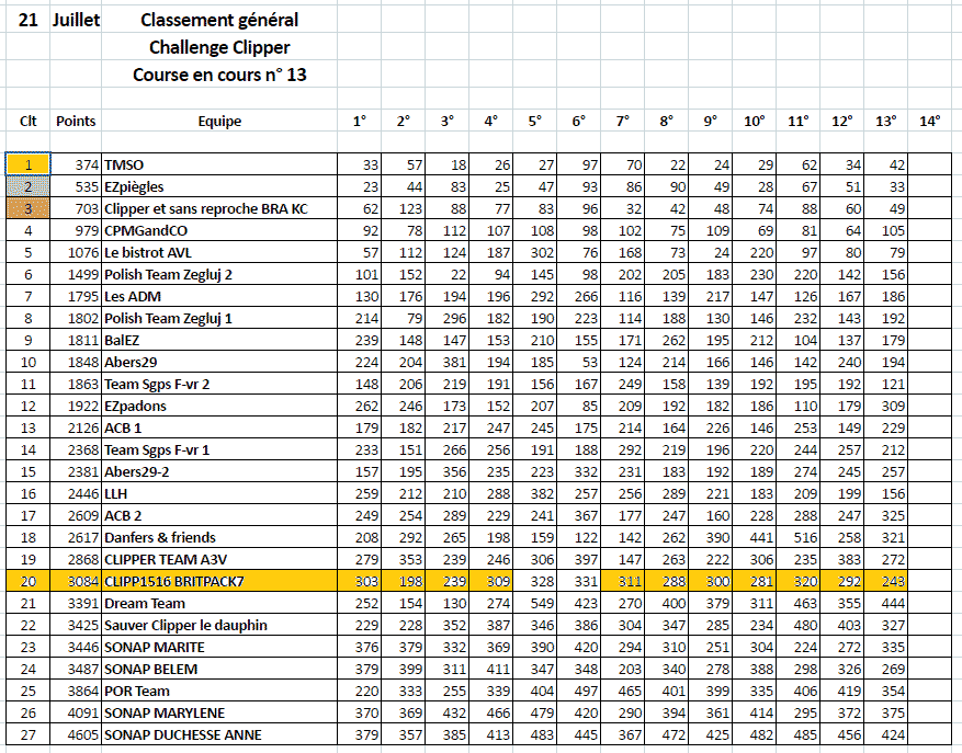 Virtual Clipper RTW team results