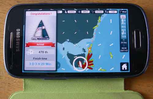 Virtual Regatta App display: race finish