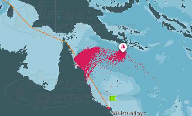 Satellite view of virtual Clipper boats in the Coral Sea