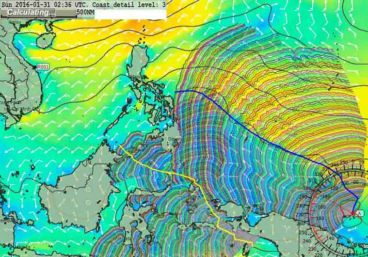 Stronger winds in the yellow areas