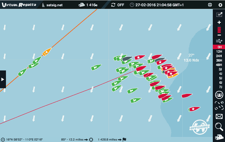 The boats with the faster sails are about 4.4 miles ahead