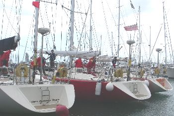 Several Clipper 68 sailing yachts