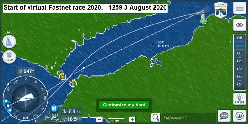 Chart for the start of the Fastnet race, showing planned route out of the Solent