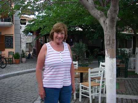 Ready for refreshments in Plati village square.